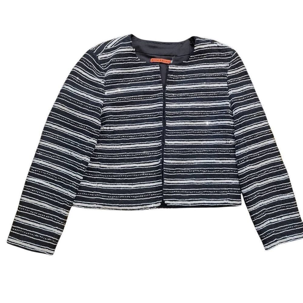 Alice + Olivia Jacket Women's Medium Black White Striped Embellished Sequin Bead